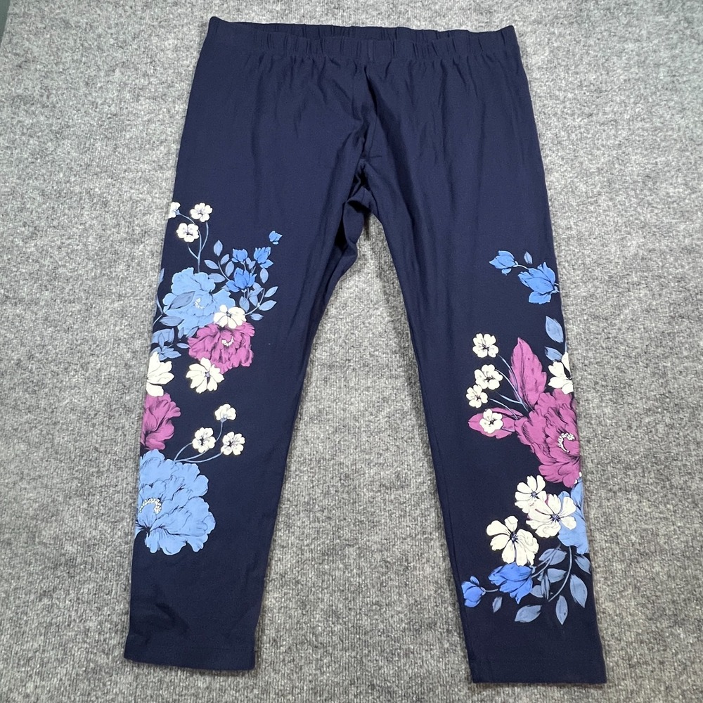 Roaman's Ankle Length Leggings Womens 3X Navy Blue Floral Print High Rise Yoga